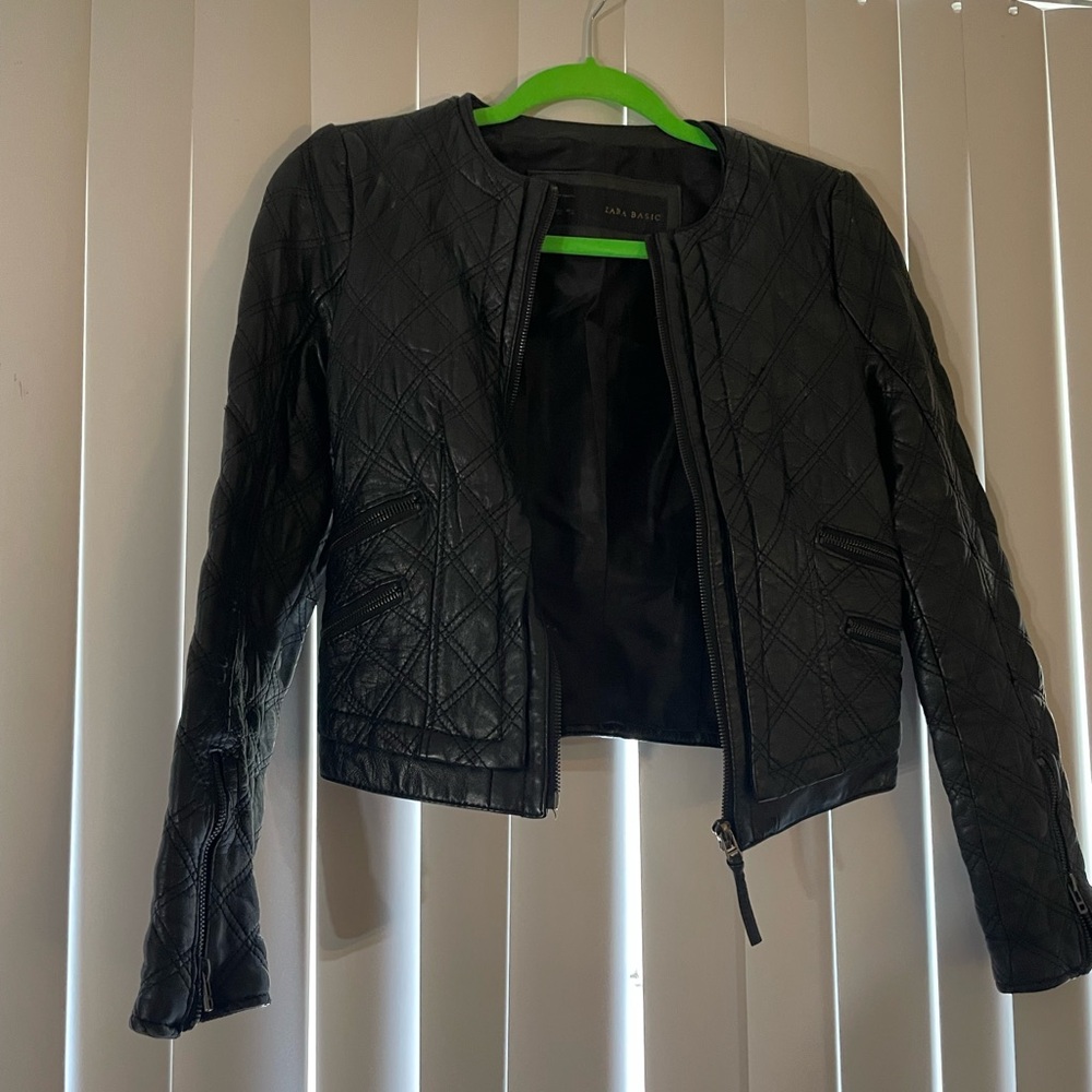 Zara Black Quilted Leather Jacket